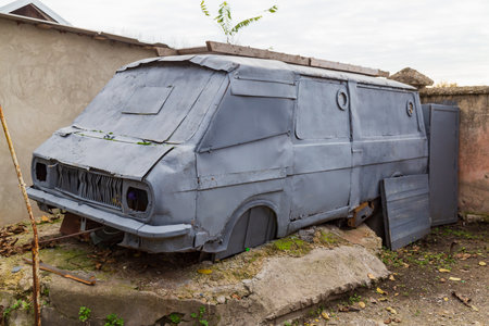 A very old abandoned van painted and used as a tool farm shed.の写真素材