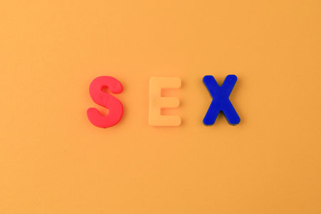 The word or text Sex written in the alphabet with colorful letters on a magnet.の写真素材