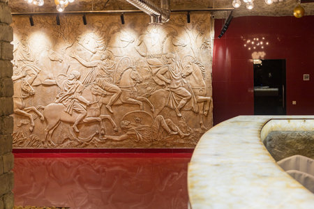 December 16, 2020 Cricova Moldova restaurant interior in the largest wine cellars in Europe. Background.のeditorial素材