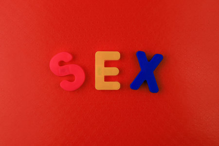The word or text Sex written in the alphabet with colorful letters on a magnet.の写真素材