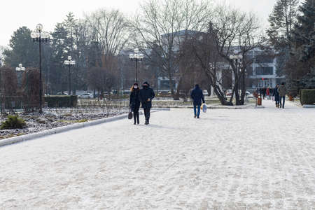 January 17, 2021 Balti or Beltsy Moldova City center in the winter.のeditorial素材