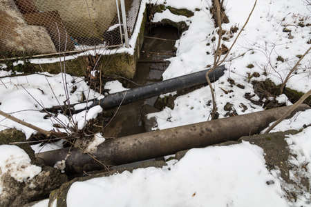 Communication pipes in the north in a natural stream. Backgroundの写真素材