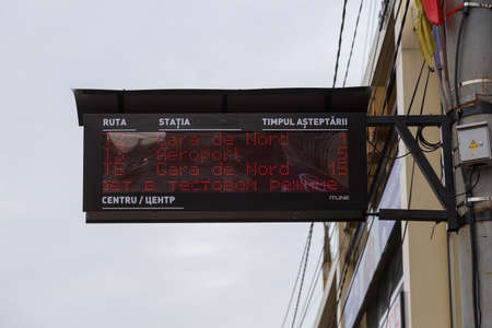 January 26, 2021 Balti Moldova information boards with public transport timetables. Illustrative editorial.のeditorial素材