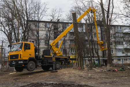 February 13, 2021 Balti or Beltsy Moldova, heavy equipment in the municipal service of the city....