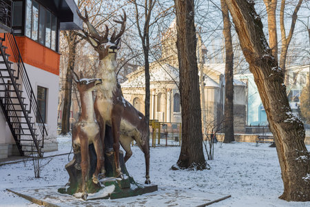 January 20, 2021 Balti or Beltsy, Moldova deer monument. Illustrative editorialのeditorial素材