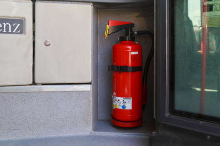 March 25, 2021 Balti Moldova fire extinguisher in the passenger compartment. Public transport...