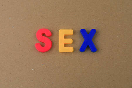 The word or text Sex written in the alphabet with colorful letters on a magnet.の写真素材
