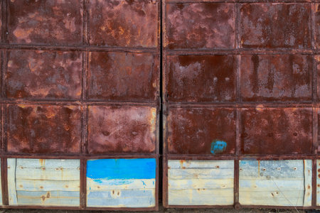 Doors of an old abandoned industrial building or hangar. Backgroundの写真素材