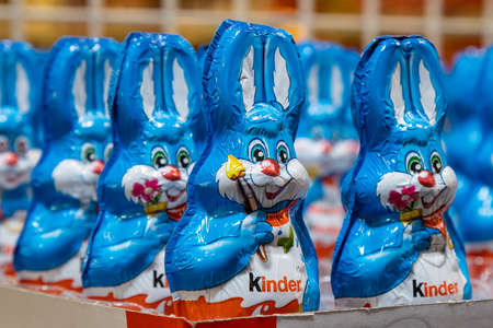 April 22, 2021 Beltsy Moldova goods on the market shelf. Supermarket showcase. Illustrative...