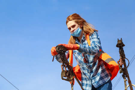 March 7, 2021, Beltsy Moldova, young woman trolleybus driver. Editorial use only.のeditorial素材