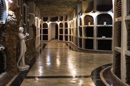 March 26, 2021, Cricova Moldova, wine in one of the largest wine cellars in Europe. Background. The main attraction of the country. Welcomeのeditorial素材