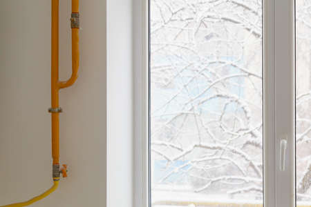 Gas pipes for heating and cooking. Background with copy space for text