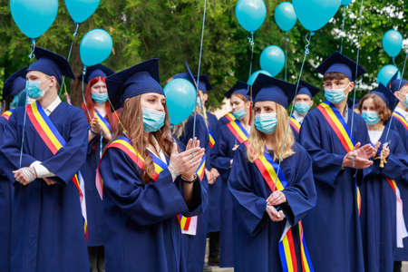 Graduates at the graduation day. Beltsy, Moldova May 31, 2021. Editorial use only.のeditorial素材