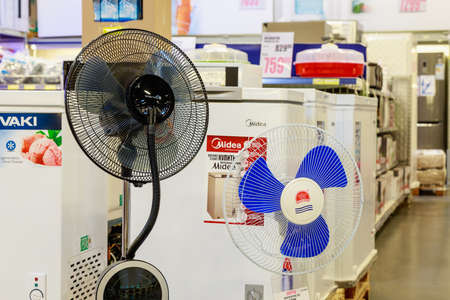 Floor fans close up. May 26, 2021 Beltsy Moldova, Illustrative editorial.のeditorial素材