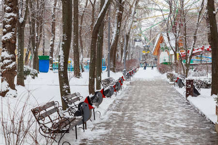 February 1, 2021, Balti or Beltsy Moldova. Winter city park. Illustrative editorialのeditorial素材