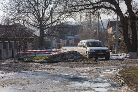 January 21, 2021 Balti or Beltsy Moldova, Bad roads in winter. Illustrative editorialのeditorial素材