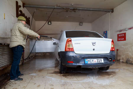Self service car wash. April 9, 2021, Balti Moldova. Illustrative editorialのeditorial素材