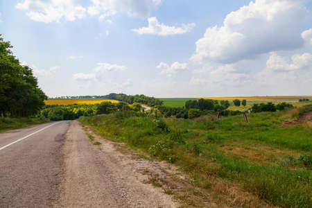 The shoulder or the edge of the road. Background with copy space for text or inscriptions.の写真素材