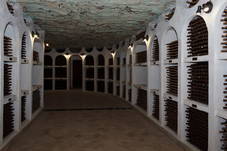 March 26, 2021, Cricova Moldova, wine in one of the largest wine cellars in Europe. Background. The main attraction of the country. Welcomeのeditorial素材