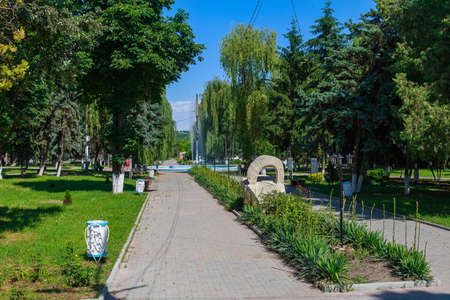 Central City Park. Illustrative editorial. June 12, 2021 Soroca Moldova. Background with copy space. Welcome to Moldovaのeditorial素材