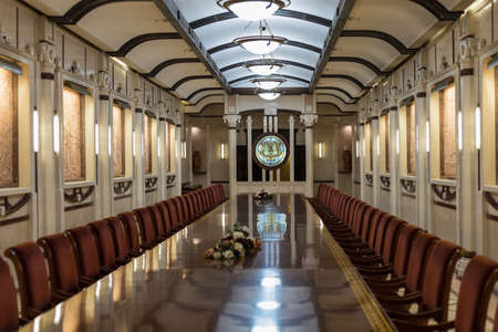 March 26, 2021, Cricova Moldova, tasting rooms in one of the largest wine cellars in Europe. Background. The main attraction of the country. Welcomeのeditorial素材