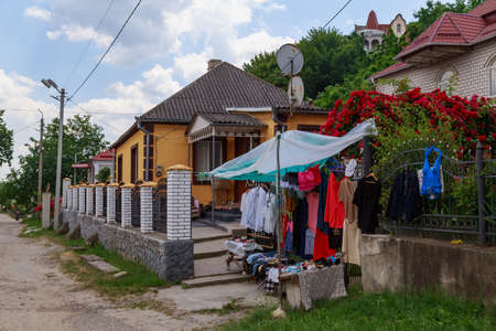 Street clothing trade, place to work. Illustrative editorial. Background with copy space for text....