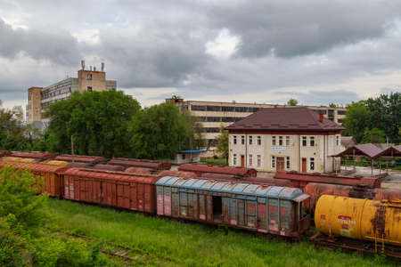Railway. Background with copy space for text or inscriptions. Illustrative editorial. May 28, 2021 Balti Moldova.のeditorial素材