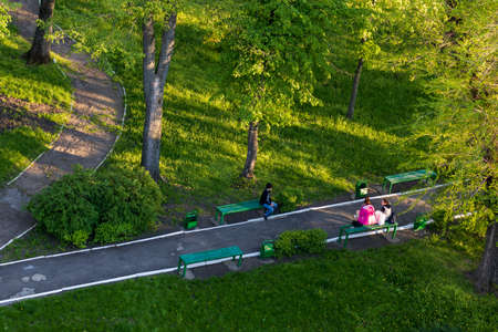 People are resting in the city central park. May 9, 2021 Balti Moldova. Illustrative editorialのeditorial素材