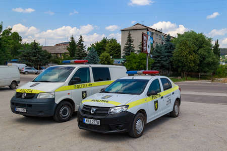 Police patrol. Background with copy space for text or inscriptions. Illustrative editorial. June 28, 2021 Otaci Moldova.のeditorial素材