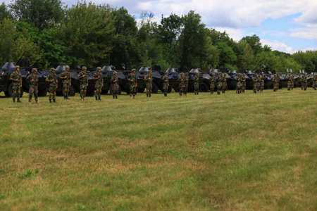 Soldiers of the national army. Demonstration military exercises. July 14, 2020 Balti Moldova....