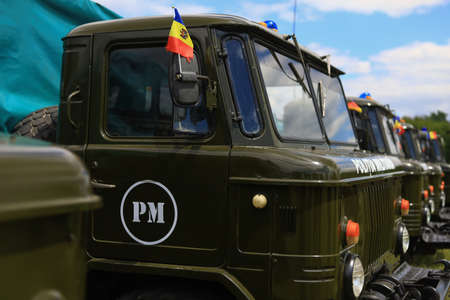 Military heavy equipment maneuvers. Demonstration military exercises. July 14, 2020 Balti Moldova....