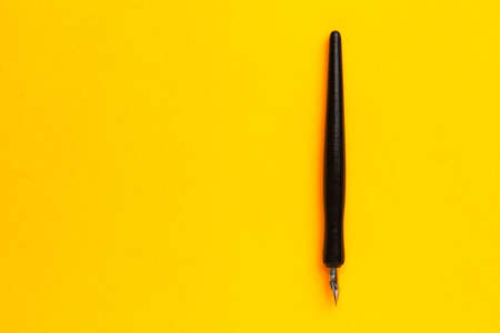 Pen on a yellow background with a copy space for text or inscriptions.の写真素材