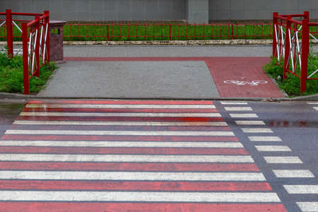Pedestrian crossing in the city. Background with copy space for text or inscriptions.の写真素材