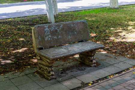 Empty bench in a city park. Background with copy space for text or lettering.の写真素材