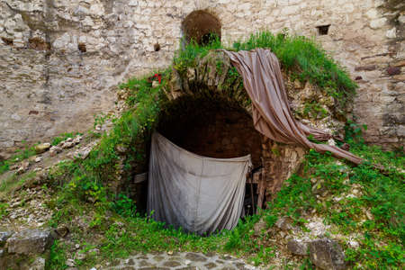 Medieval fortress background. Old stone architecture. Background with copy space for text.の写真素材