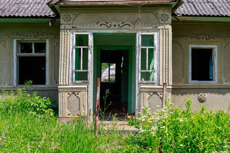 Element of an old retro vintage abandoned country house. Disappearing villages. Background with copy space for text or inscriptions.の写真素材