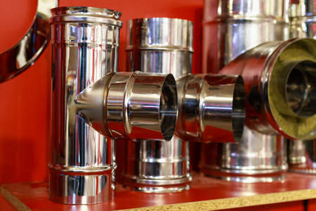Chimney elements for gas boilers. Background with selective focus and copy space for text or lettering.の写真素材