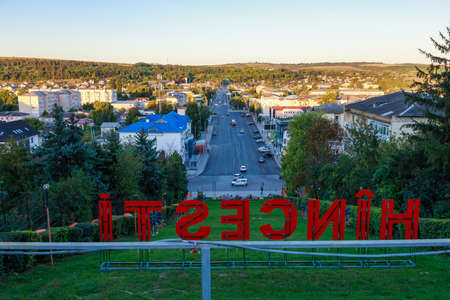 View of the city center. Background with copy space for text or inscriptions. September 5, 2021 Hincesti Moldova.のeditorial素材