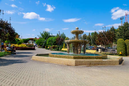 Fountain in the central park of the city. Welcome to Gagauzia. Illustrative Editorial. September 5, 2021 Comrat or Komrat, Moldova.のeditorial素材