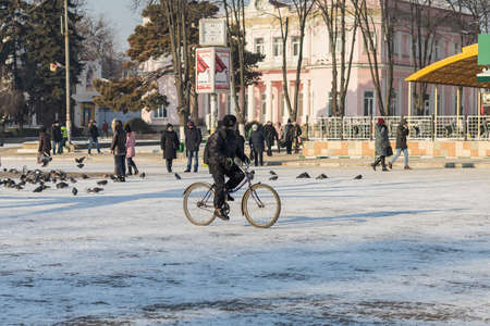 January 19, 2021 Balti or Beltsy, Moldova Snowy cold winter in the city. Illustrative editorialのeditorial素材