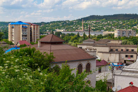 General view of the city. Illustrative editorial. June 28, 2021 Otaci Moldova. Background with copy spaceのeditorial素材