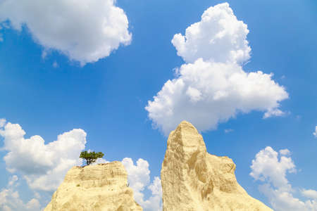 Limestone mountain in the wild. Beautiful landscape background with natural stone. The bottom of the ancient Sarmatian sea.の写真素材