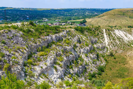 An old limestone mining site. Natural stone. Background with copy space for textの写真素材