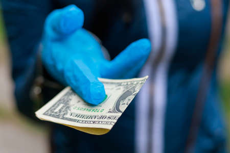 USA American dollar on blurred background with selective focus and copy space for text or lettering.の写真素材