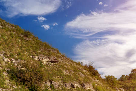The hilly nature of Eastern Europe. Background with copy space for text or inscriptions, tonedの写真素材