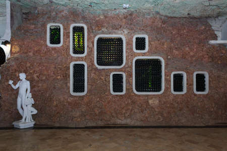 March 26, 2021, Cricova Moldova, wine in one of the largest wine cellars in Europe. Background. The...