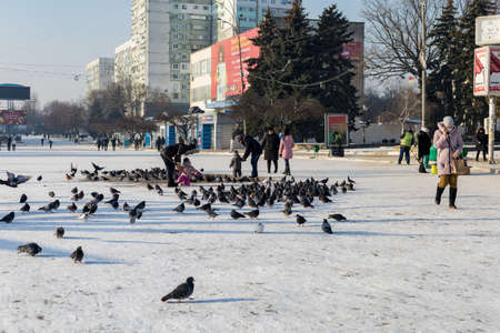 January 19, 2021 Balti or Beltsy, Moldova Snowy cold winter in the city. Illustrative editorialのeditorial素材