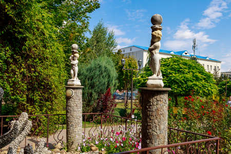 An element of the city's central park. Welcome to Gagauzia. Illustrative Editorial. September 5, 2021 Komrat, Moldova.のeditorial素材