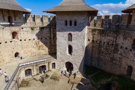Tourists in the Stefan cel Mare fortress. The main attraction of the city and country. Illustrative editorial. June 12, 2021 Soroca Moldova. Background with copy space. Welcome to Moldovaのeditorial素材