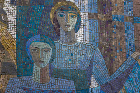 Mosaic on the facade of a building from the times of the USSR. Illustrative editorial. October 22, 2020 Balti Moldova.のeditorial素材